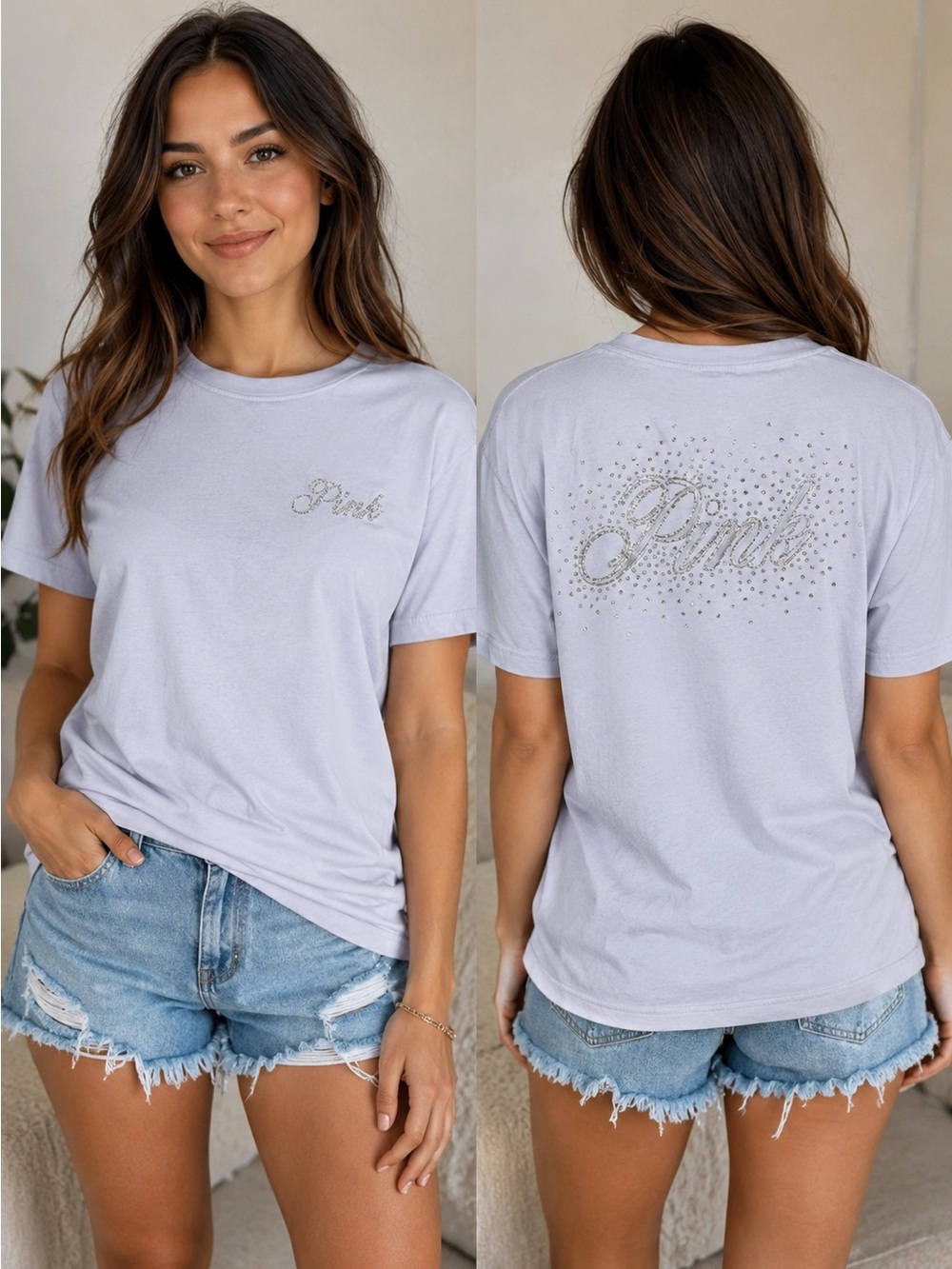 PINK Victoria's Secret Lavender Rhinestone Logo Tee